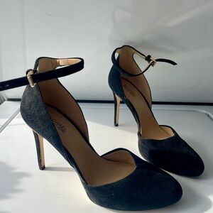 Elegant Black Suede Michael Kors Ankle Strap Heels